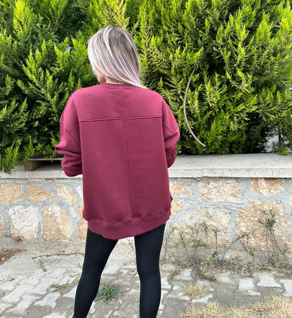 Oversize Sardonlu Yırtmaç Detaylı Sweat-shirt