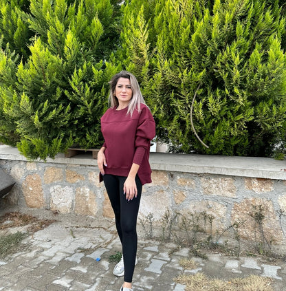 Oversize Sardonlu Yırtmaç Detaylı Sweat-shirt