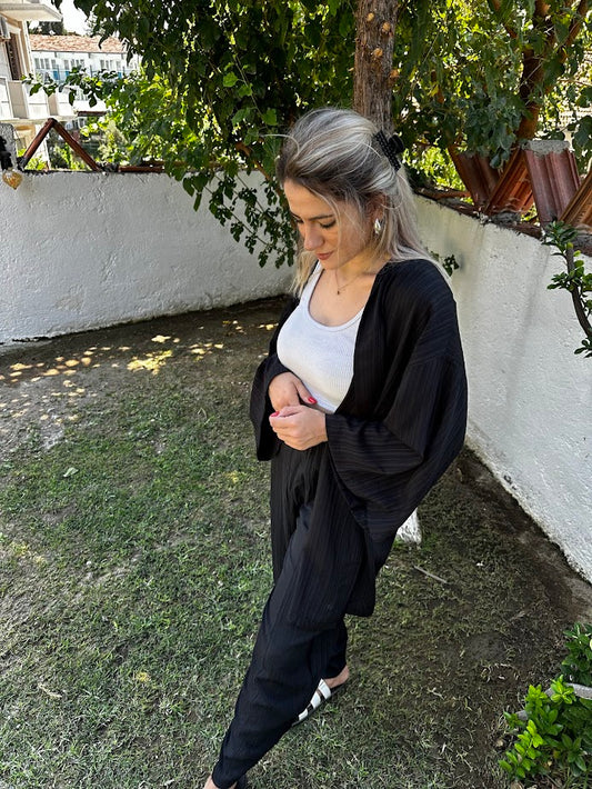 Gofre Kumaş Kimono Takım